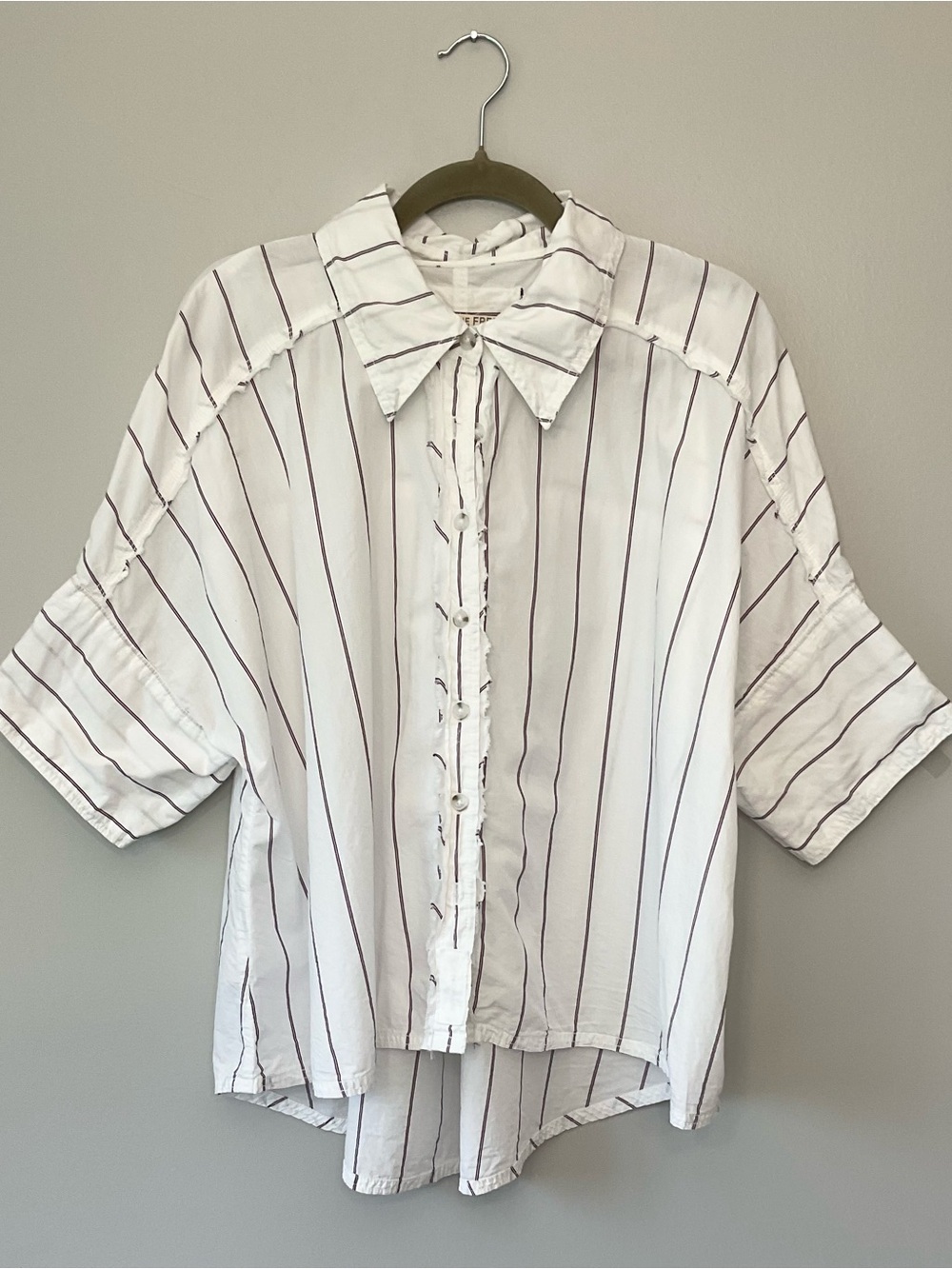 Free People Seaside Cotton Striped Button Front Shirt In Ivory Combo Size Medium